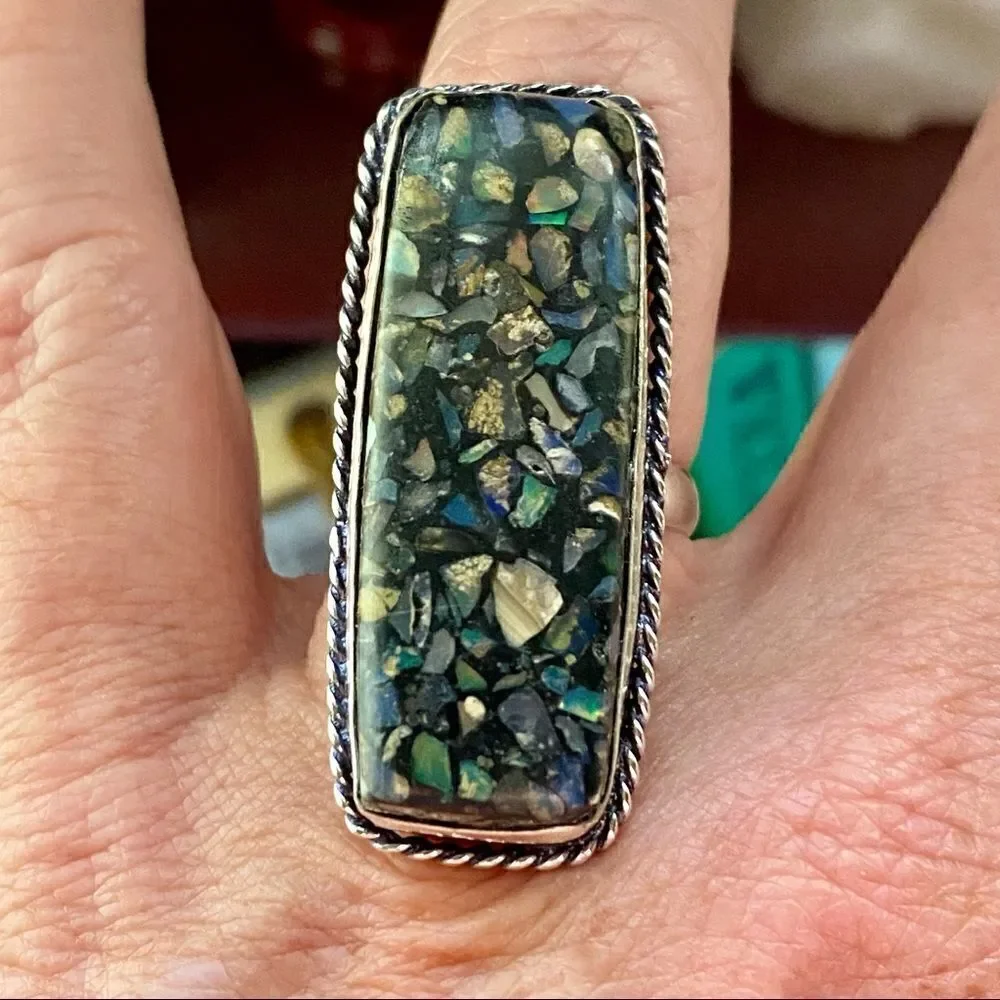 Copper Ethiopian Opal Sterling Silver Ring Size 8.5